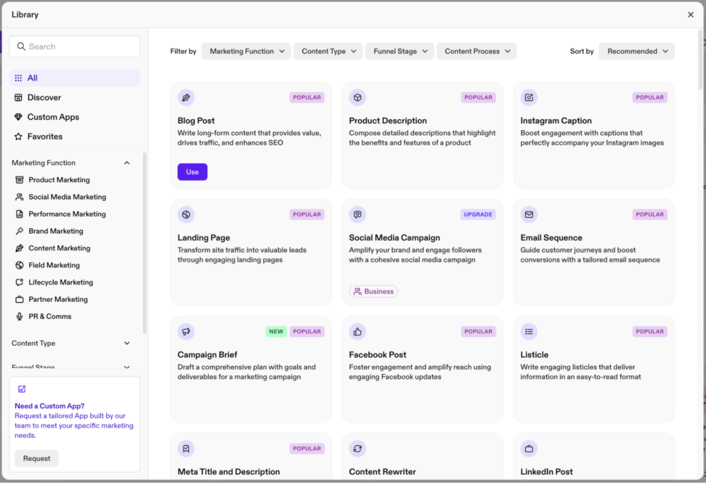 Jasper AI Schreibtool Oberfläche im Workflow
